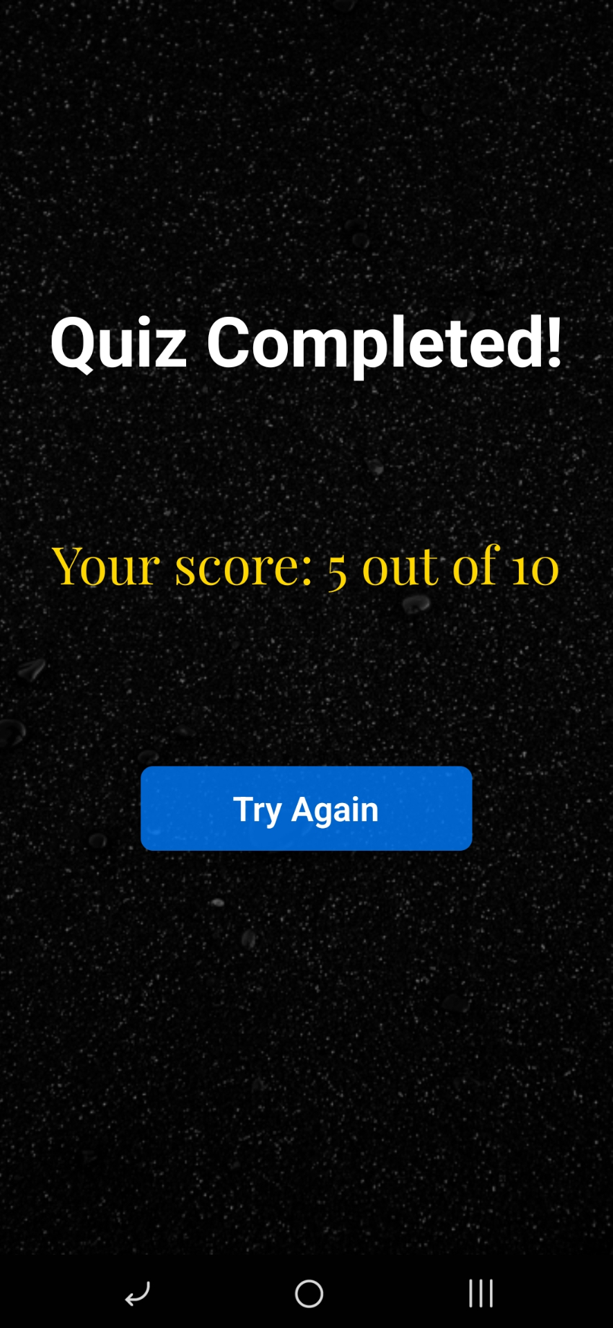 MindDash quiz completed screen showing final score